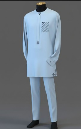 Tunique traditionnelle élégante bleu clair en caftan