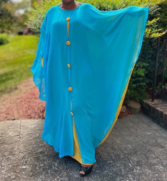 Light Blue and Yellow Two-tone Sheer Chiffon Maxi Layered Kaftan Dress