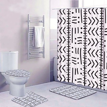 (4 Piece) - Tribal Afrocentric Bathroom Set Bogolan White (MORE SIZES AVAILABLE)