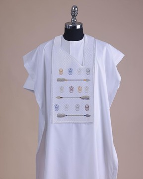 A white, sailors &amp; anchor wire embroidery details agbada, short sleeve kaftan