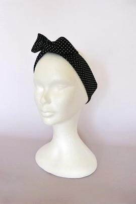 RETRO HEADBAND n°7- "BLACK PLUMETIS" Rigid Headband Turban Woman Child Girl Baby Vintage Pinup