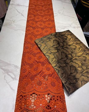 Orange Lace fabric 5 yards