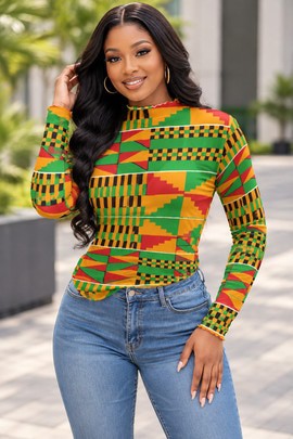 Kente Print Women's Mesh T-Shirt | Kente Fashion | Bynelo