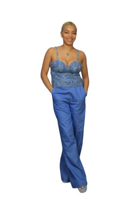 Cropped Rose Bustier Top with a Matching  Jeans Pants