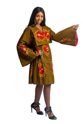 V-Neck wide Lapel Ankara Dress, African Print Dress, African Clothing for Women, African Dress