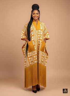 Mustard Fringe Kaftan Dress