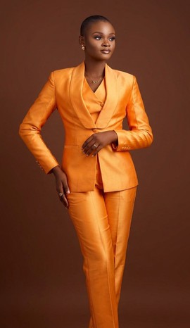 Burnt Orange Double-Breasted Blazer and Trouser Suit Set