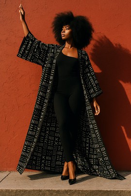 kimono long en wax africain bogolan