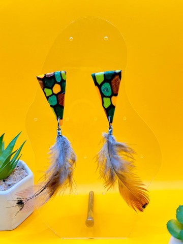 FANCY24-21 : Boucles d'oreille géométrique triangulaire avec plume