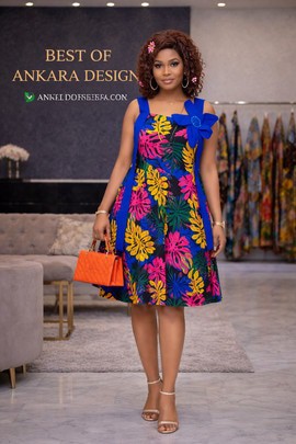 Luxury Ankara A-Line Dress with Bow Detail – Elegant African Print Dress