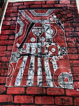 Batik Adire soft cotton with hand drawn art (wine/white/black)