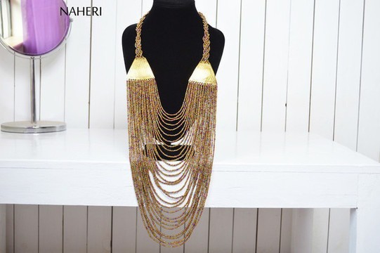 African Beaded Brass Necklace | African maasai tribal Necklace | Gift for Her