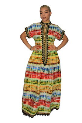 Ankara Maxi Dress with Black Trimmings, Kitenge Dress, Wax Print Dress