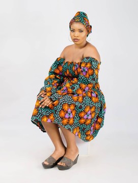 Smoke Off Shoulder Dress with Tie| Ankara Gown | Ankara Dress| Gifts For Her