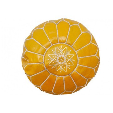 Pouffe in real yellow natural leather for living room