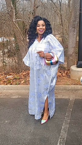 White Brocade African Maxi Dress: Modern Bubu/Boubou Gown