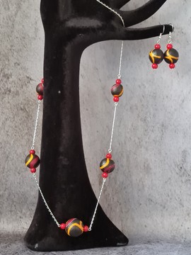 OSHUN 1 TOGUH earrings in WAX fabric-loincloth beads and 925 silver