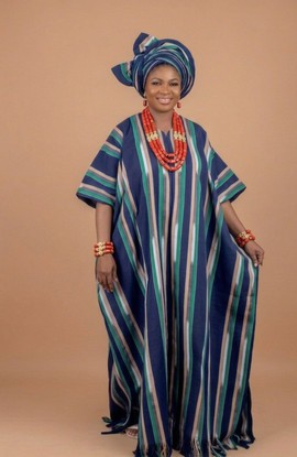 Regal Indigo Multi-Stripe Aso-Oke Buba Gown Boubou |Wedding|Ceremonialoutfit|Casual outfit|