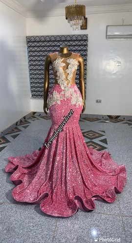 Pink sequins cocktail prom floor length dress