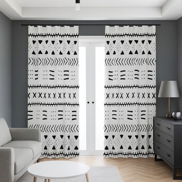 Bogolan Tribal White and Black Blackout Curtains (Two-Piece) LARGER SIZES AVAILABLE