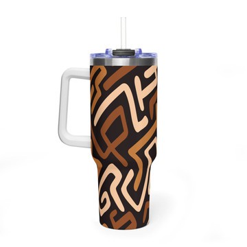 Bogolan Mud Print Stanley Style Tumbler | African Insulated Stainless Steel Travel Cup