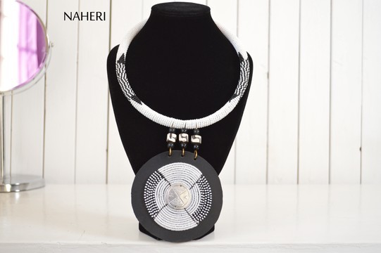 African beaded necklace with bone beads decoration