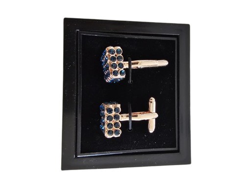 Gold Blue-Gem Grid Cufflinks