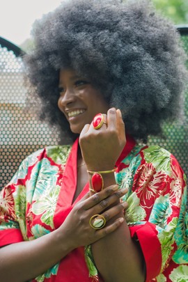Parure manchette &amp; bague « Ambre Rouge »