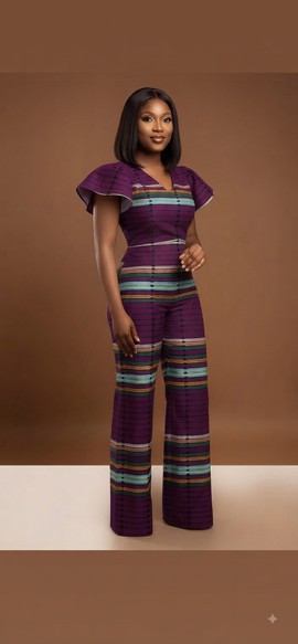 Purple Striped Aso Oke Jumpsuit