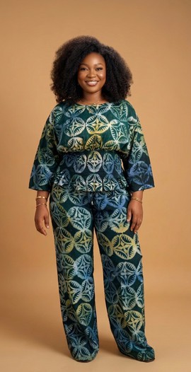 Emerald Adire Smocked Two-Piece Set|Wedding|Ceremonialoutfit|Casual outfit|Naming Outfit