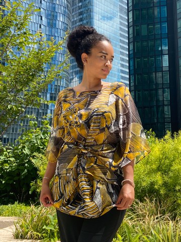 Flowing tunic/mini dress Bogolan printed muslin