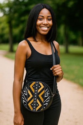 Crossbody Sling Bag Round African Tribal Print