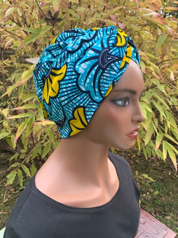 Magnificent wax and satin wrap turban “wedding flowers”