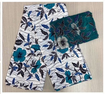 6 YARDS SILK FABRIC PRINTED HIBISCUS FLOWER 2 COLORS