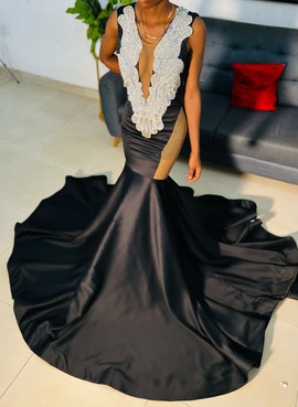 Black satin  prom dress, African clothing for women, prom dress