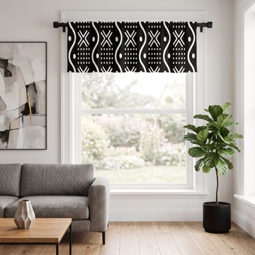 Cantonnière de rideau à motif safari traditionnel noir et blanc | Habillage de fenêtre africain | Bynelo