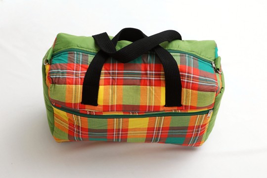 Diaper bag Madras Green Orange Handmade