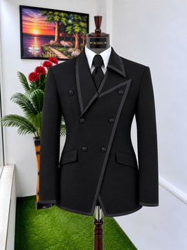 Costume de smoking croisé OKXEEL noir à revers en satin