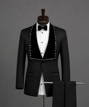 BLACK BRIDGED JACQUARD TUXEDO SUIT...............BEST SELLER