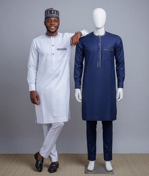 Men's White &amp; Navy Blue Senator Outfit Set with one cap (5 pieces)