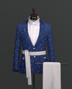 BLUE FLOWERED WOOL SUIT