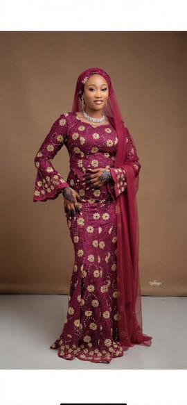 Maroon and Gold Floral Lace Gown