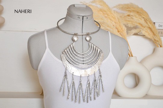 African inspired aluminum necklace hammered jewelry