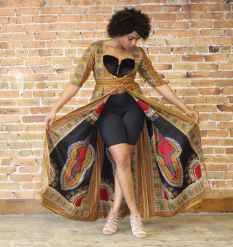African Print Ankara Black Multicolor Dashiki Duster