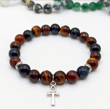 Bracelet 3 eyes: bull / tiger / falcon - in natural stone / Madagascar