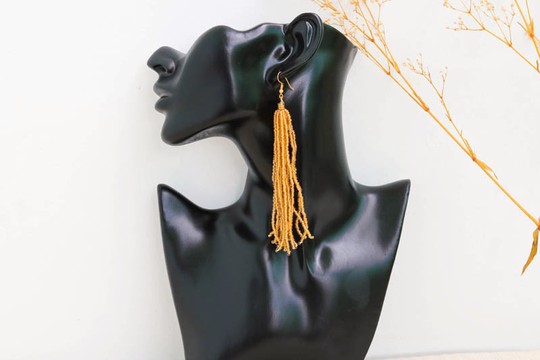 African Beaded earrings, Beaded Fringe earrings, Elegant earrings, Tribal earrings, Boho earrings