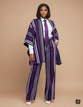 Ensemble deux pièces kimono et pantalon en Aso-Oke