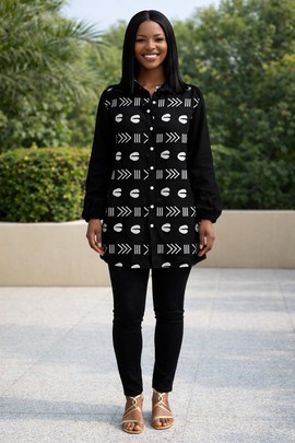 The Ancestry Cowrie Print Shirt Dress – Strength in Stillness.