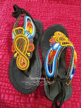 Sandales pour femmes africaines, sandales Massaï, sandales d'été, sandales en cuir perlé, chaussures pour femmes