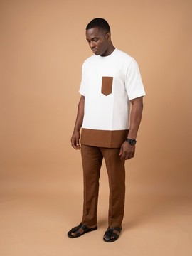 Costume deux-pièces moderne africain blanc et beige pour homme